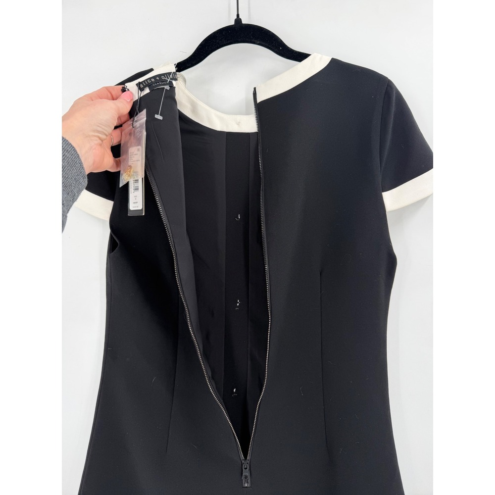NWT Alice + Olivia Mini Dress Size 4 Black Gold Button Old Money Quiet Luxury - Picture 13 of 16